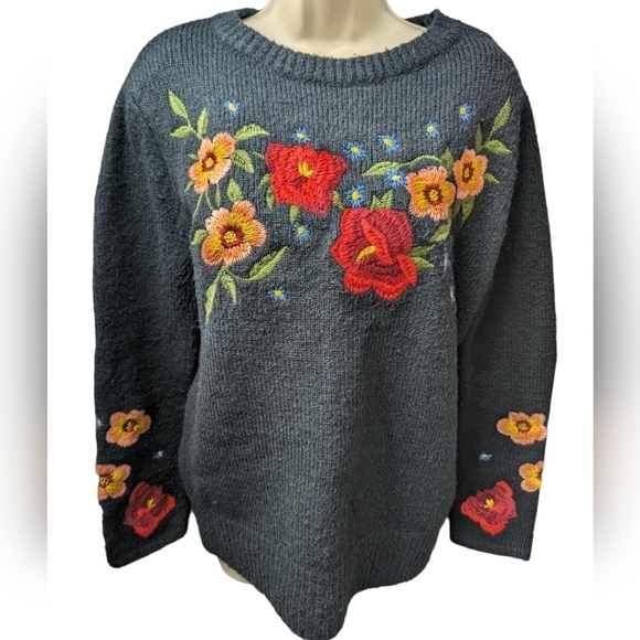 Cliche Wool Blend Embroidered Crewneck Sweater Sz S - Picture 1 of 11